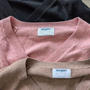 Old Navy Women’s V-Neck Sweaters in Pink, Brown & Black